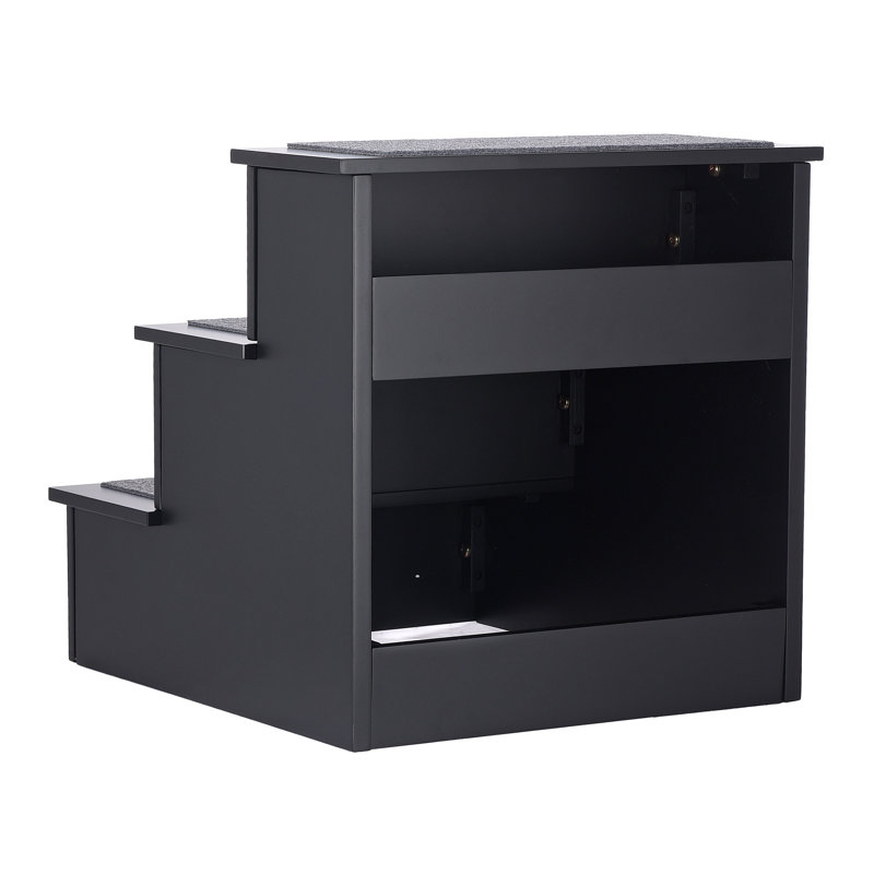 Black 3-Step Non-Slip Wood and Plastic Pet Stairs Set