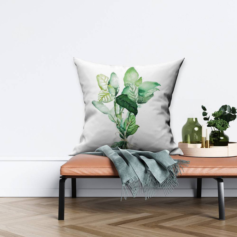 Tied Up Basil Leaves Bundle - Gastronomy Kitchen Throw Decor, Pillow Cover Only - No Insert, Square 26"