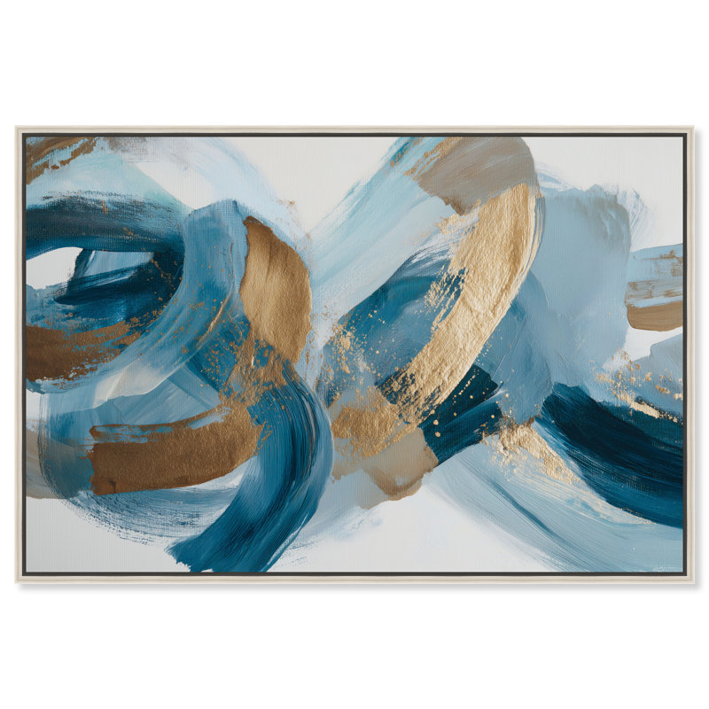 "Blue Tide II", reproduction d'art acrylique encadrée bleue et dorée par Art Remedy, cadre argenté, 54 x 36