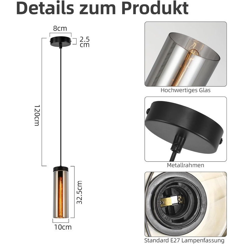 1 - Light Stainless Stee Cylinder Pendant