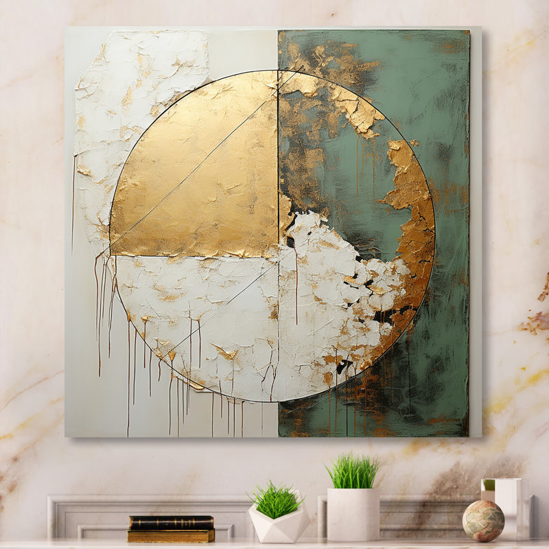 Or et peinture verte Fusion I - Décoration murale abstraite en métal, H 24 po x l 24 po x P 1 po