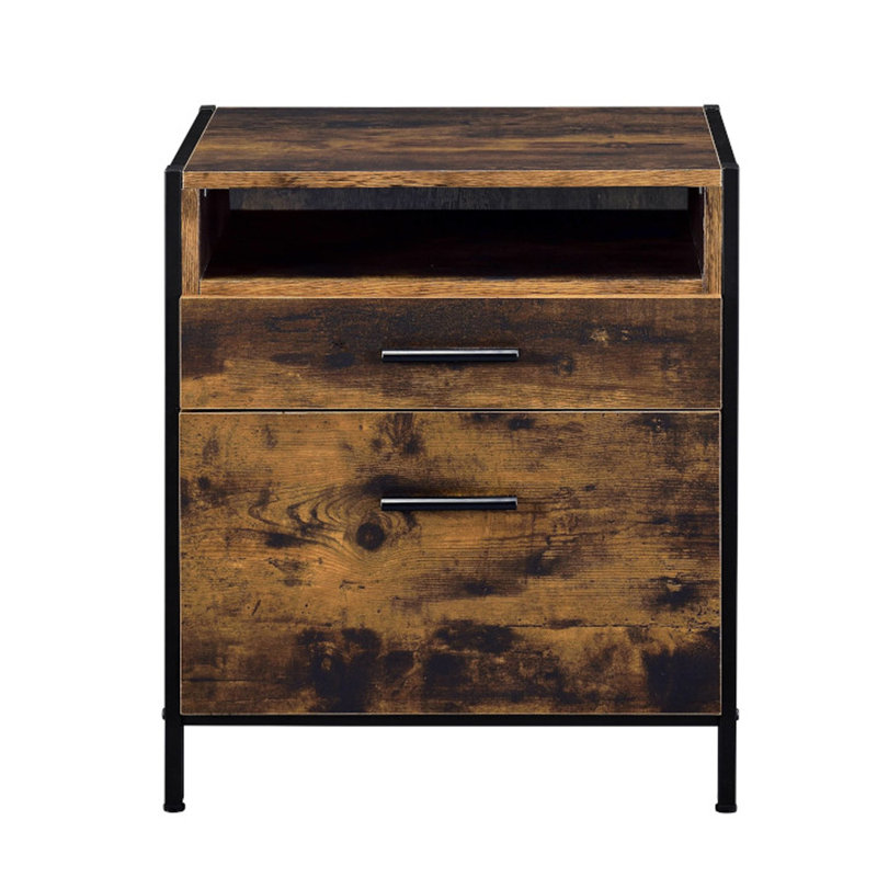 Juvanth 2-Drawer Nightstand in Rustic Oak and Black