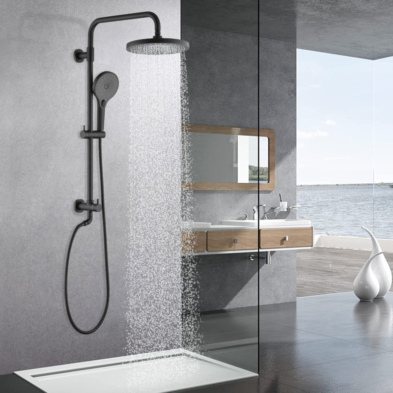Pomme de douche avec système de douche à main avec pomme de douche à pluie de 8 po Douche combinée double Douchette 3 ensembles avec barre coulissante noir mat