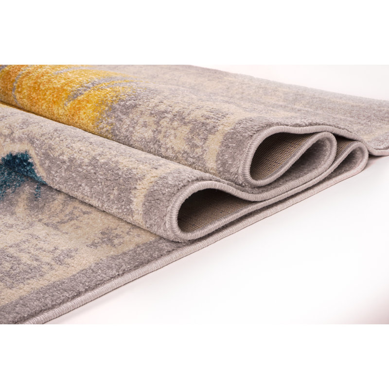 Tapis contemporain bleu sarcelle ou jaune à motif floral pour l'intérieur Criddle de 5 pi x 8 pi ou 6 pi x 9 pi - pour la chambre à coucher