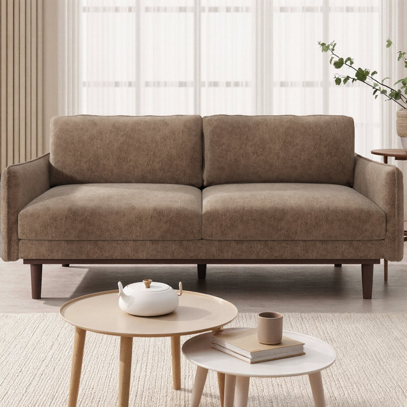 Calvera Modern Loveseat Sofa With Spacious Seating And Stitched Armrests, Brown