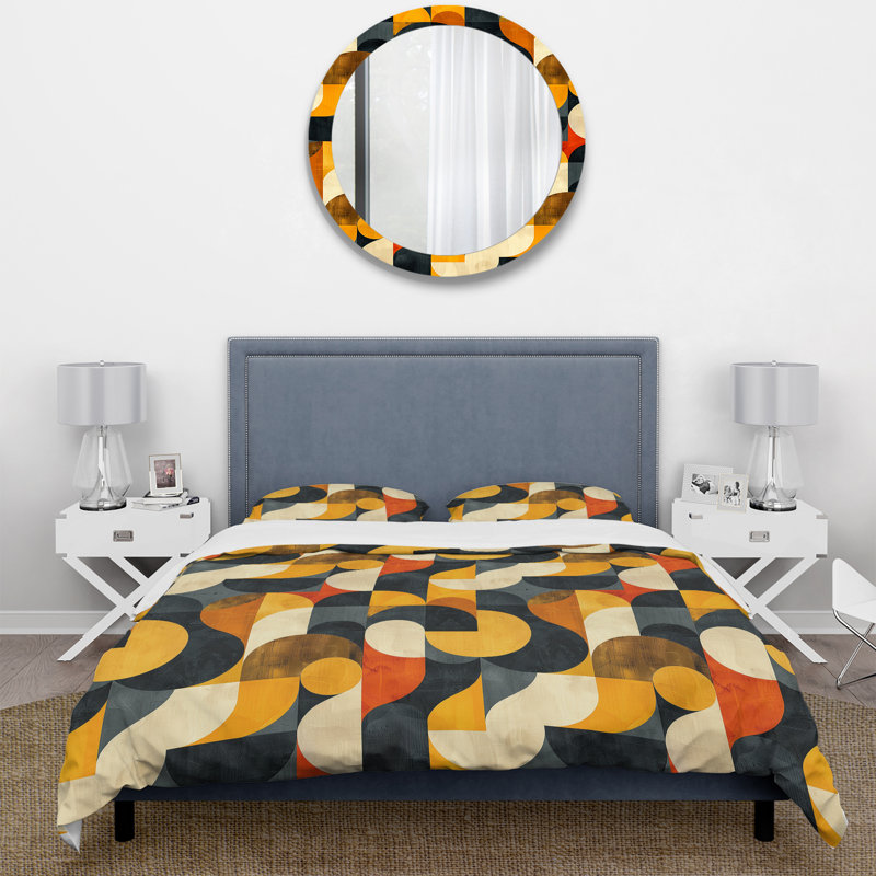 Ensemble de housse de couette orange et noir Mid-Century, Housse de couette très grand et 2 très grandes t