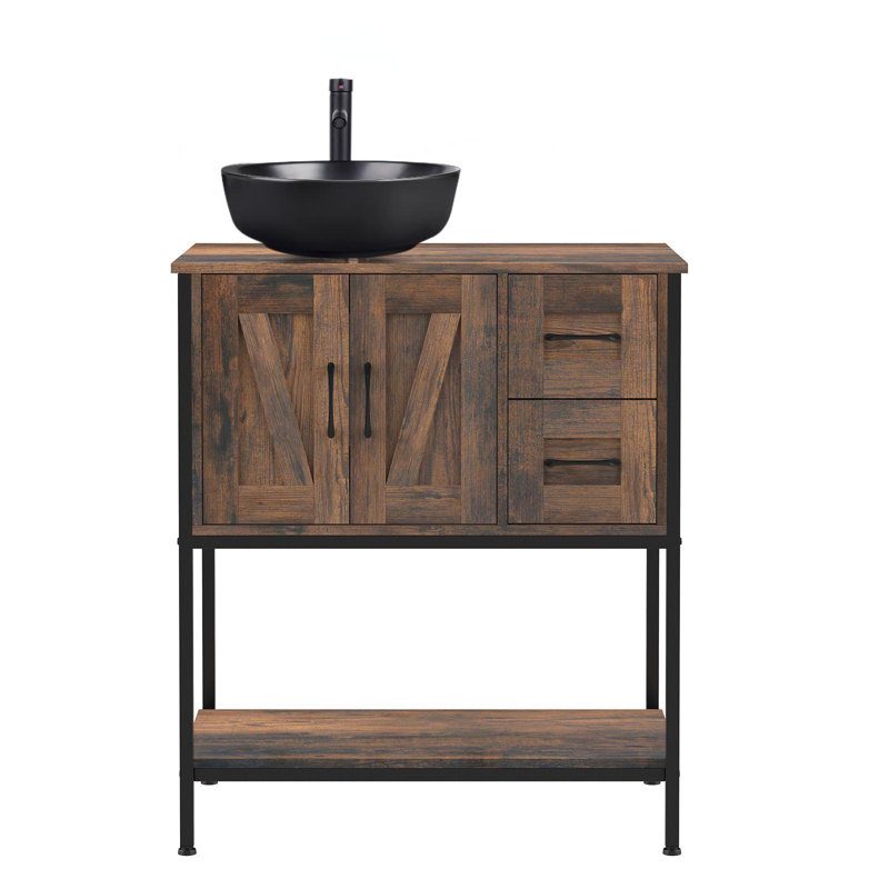 30'' Free-Standing Farmhouse Single Bathroom Vanity With Sink, Black