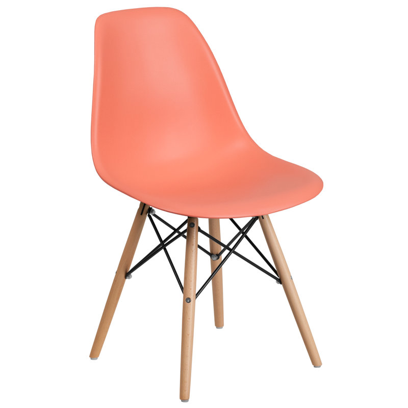 Mid-Century Modern Peach Molded Side Chair with Wooden Legs