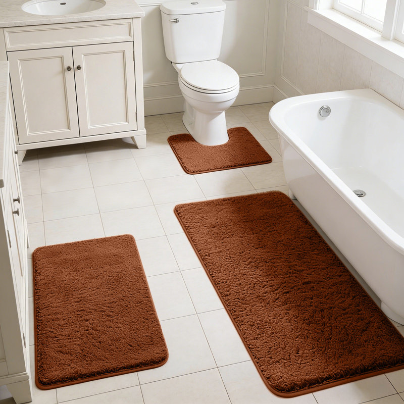 Ensemble de tapis de salle de bain 3 pièces, Brun
