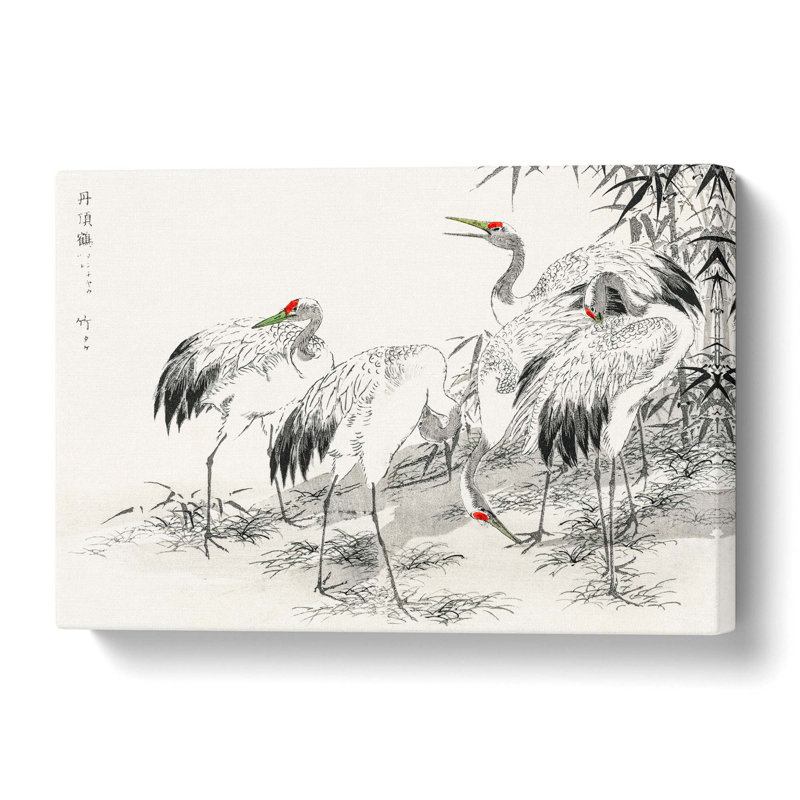 Japanese Cranes by the Bamboo by Numata Kashu - Wrapped Canvas, 35.6 cm H x 50.8 cm W