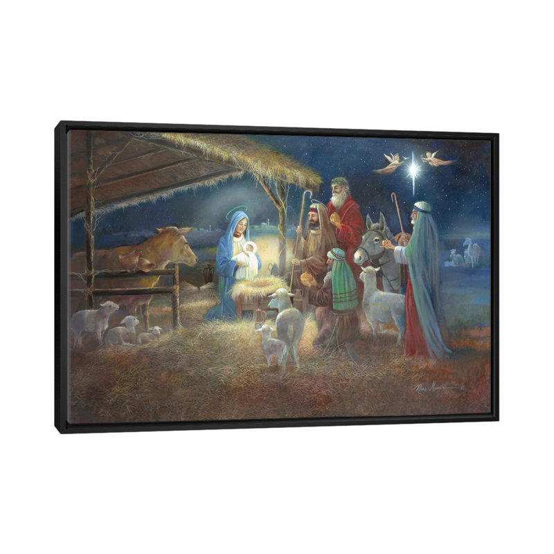 « a child is nés », reproduction d’art sur toile, H 40 po x l 60 po x P 1,5 po, Toile avec cadre noir, Pas de tapis