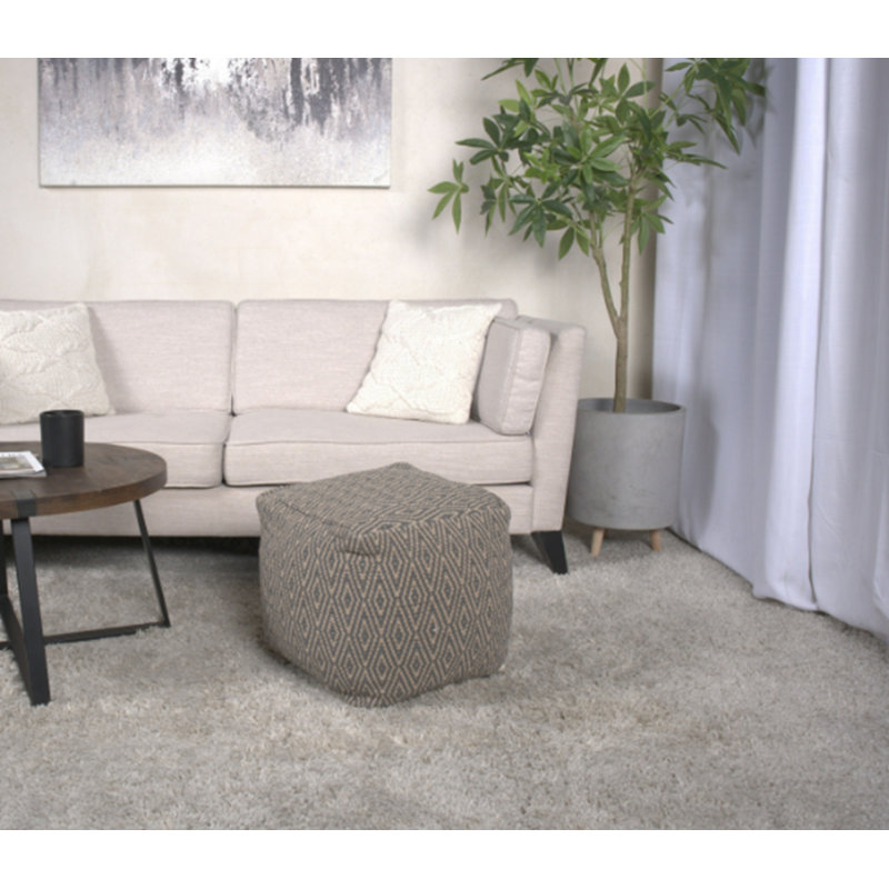 Amuleto Hand - Loomed Cotton Pouf, Dark Grey and Brown