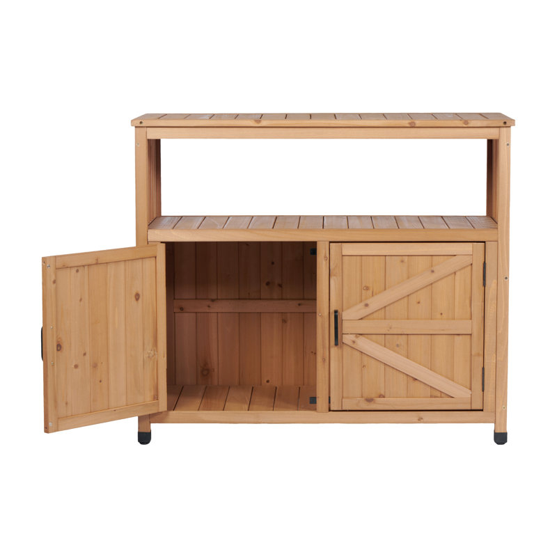 Table de bar d'extérieur et d'intérieur avec grand espace de rangement, conception à lattes pour sophistication, bois de sapin de haute qualité, buffet en bois de 38,09 po de hauteur, aspect classique et solide