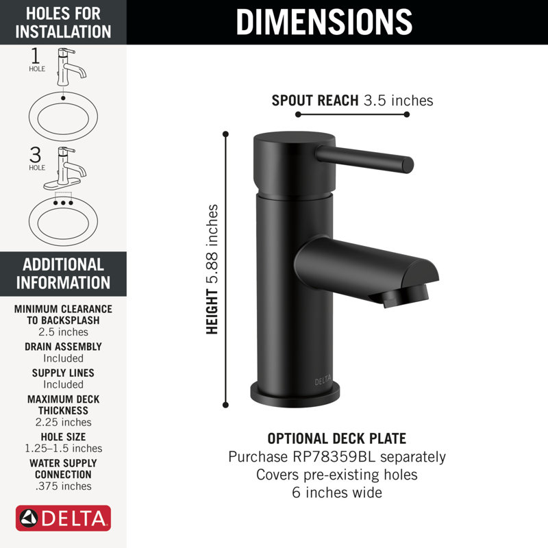 Modern Matte Black Bathroom Faucet Single Hole, Matte Black Single Hole Bathroom Faucet, Bathroom Sink Faucet, Black Vanity Faucet, Drain Assembly, Matte Black