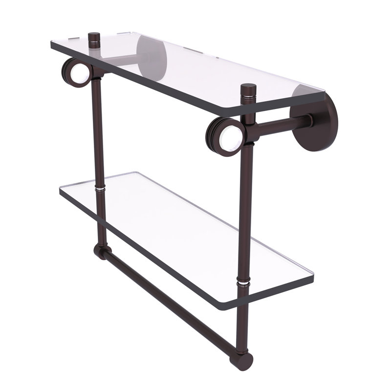 Margolis 2 Piece Glass Tiered Shelf with Towel Bar, 12.8" H x 16" W x 5.6" D, Antique Bronze