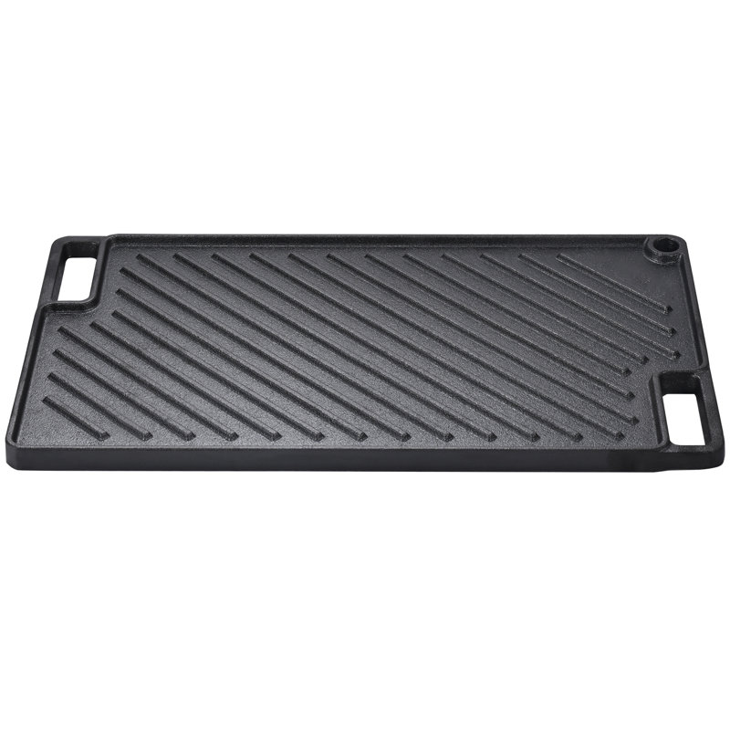 Reversible Grill/Griddle, 9.7"x16.7" Pre-Seasoned Cast Iron Griddle, Rectangular Double Burner Griddle Pan, Non-Stick Family Pan Cookware with Handles, Flat Top Plate for BBQ, Gas Grill, Black