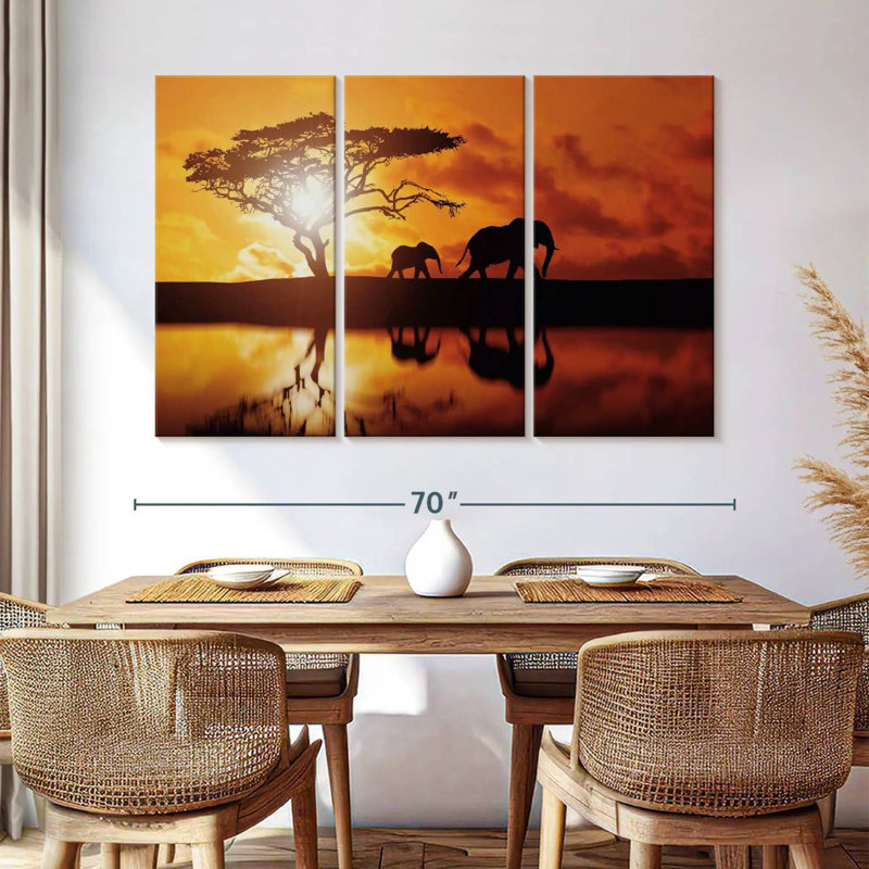 Brampt Elephant Silhouettes At Sunset, 42" H x 65" W