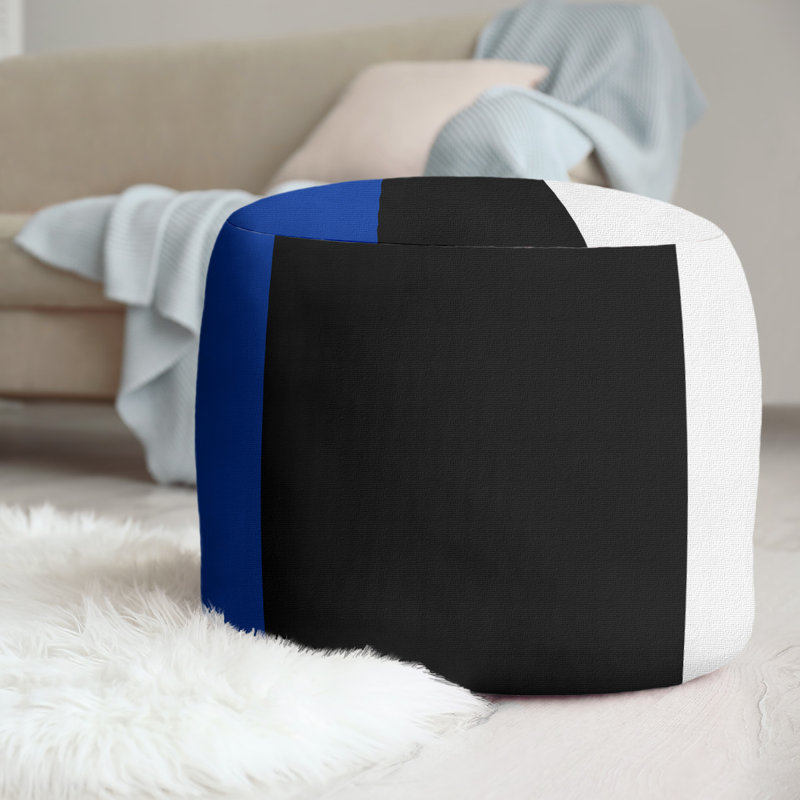 Repose-pieds cubique rond à rayures 20,5", Bleu / noir / blanc