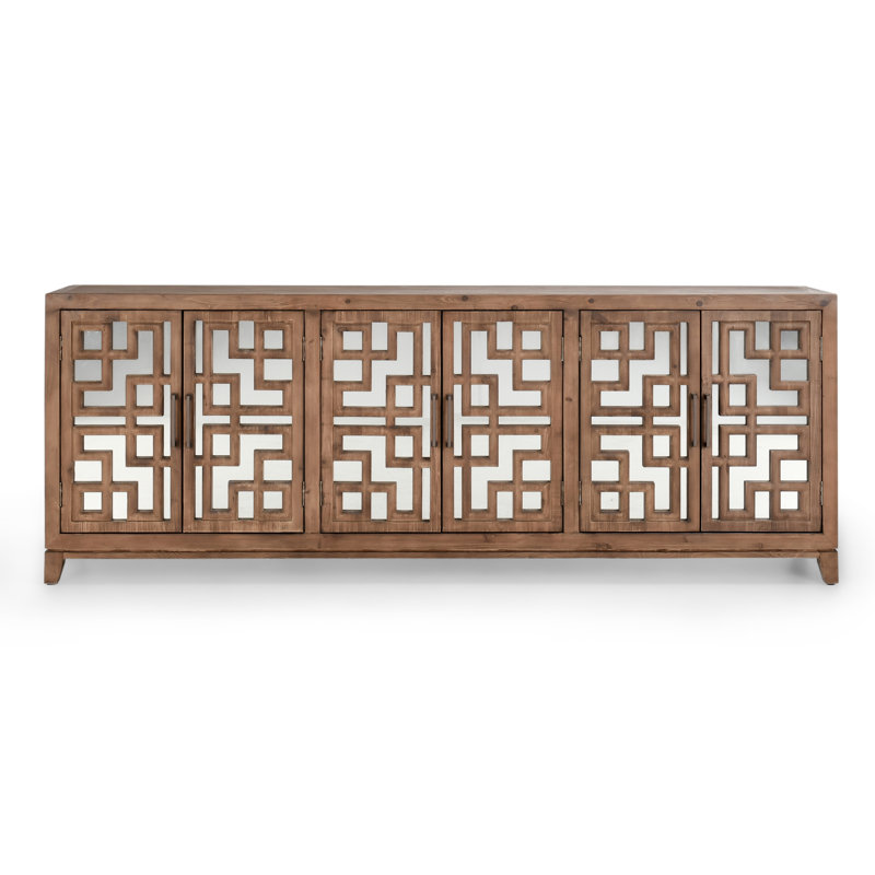 Chestnut Brown Mirrored 6-Door Geometric Sideboard