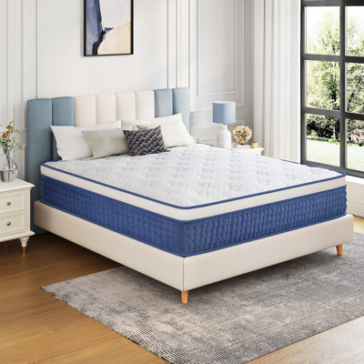 14” Blue Medium Hybrid Mattress in a Box - Breathable Support & Motion Isolation