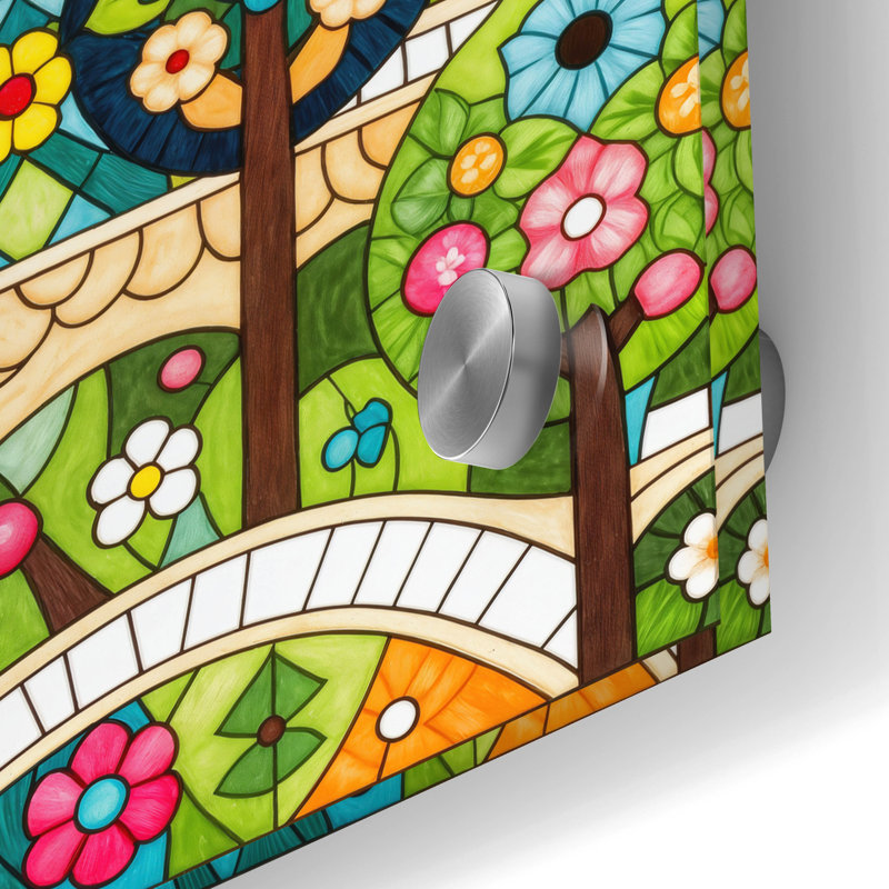 Art mural en verre épique «Quilt Style Scene 3» par Rey Klimt, H 24 po x l 24 po