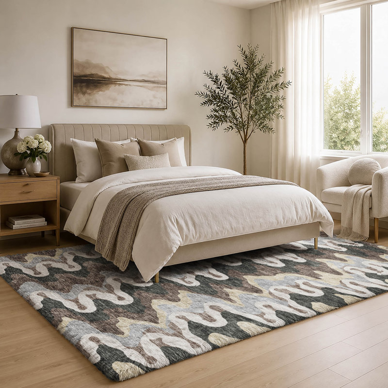 Tapis Dream Shag Waves ADS750 lavable à la machine de qualité supérieure, Charcoal, 9' x 12'