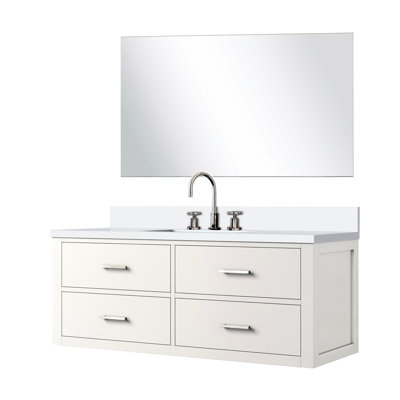 48 In. W X 22 D White Bath Vanity, Cultured Marble Countertop, 43" Mirror, Faucet 48"w 22"d Countertop Vanity With Mirror And