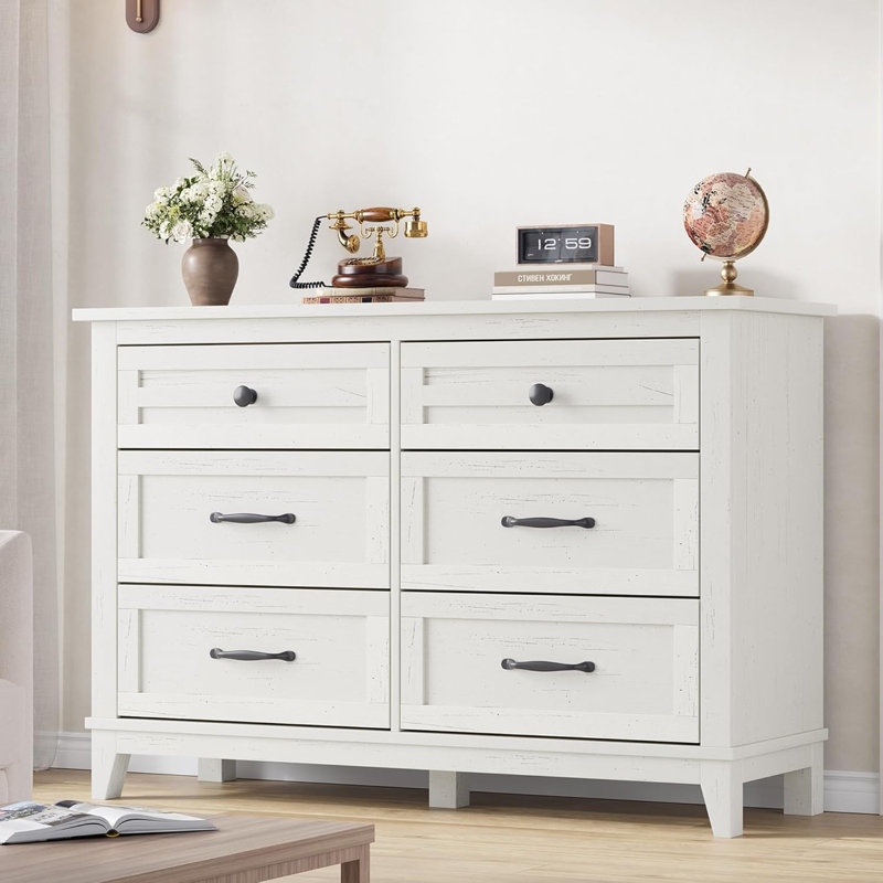 6-Drawer Dresser, 47 inch Wide Wooden Chest of Drawers, Freest and ing Storage Cabinet for Bedroom Closet, Living Room, White