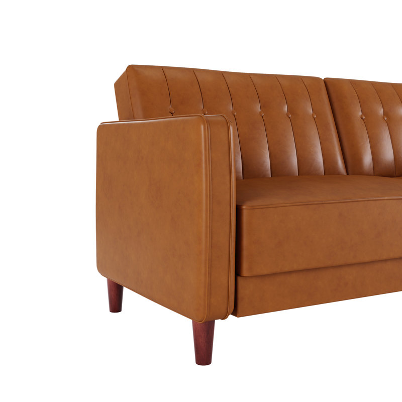Seylow 81.5'' Faux Leather Convertible Sofa, Camel Pebbled Faux Leather