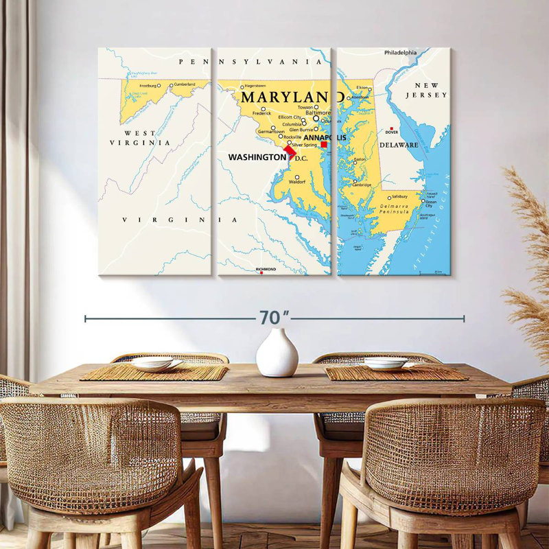 Aliaz Maryland Map, 42" H x 65" W
