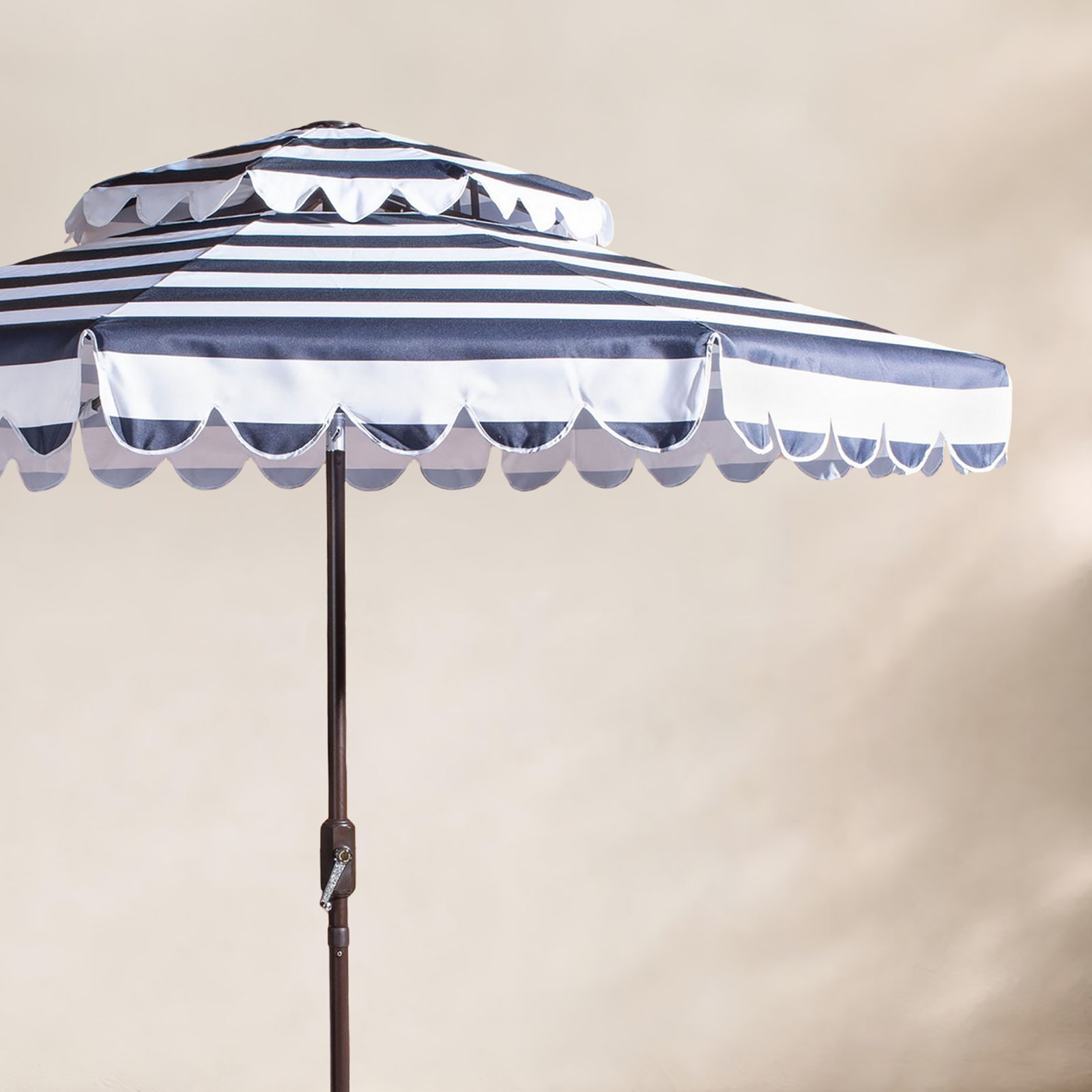 Cali 101.2'' Outdoor Umbrella, Navy/White, Brown