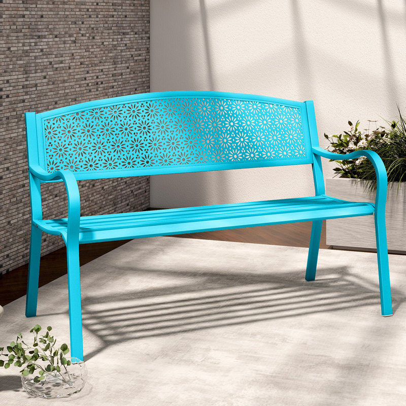 Banc de jardin d'extérieur en métal 49 po, Bleu