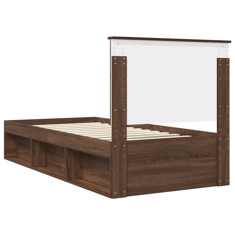 Solid Wood Bed Frame, European Single (90 x 200 cm), Brown Oak