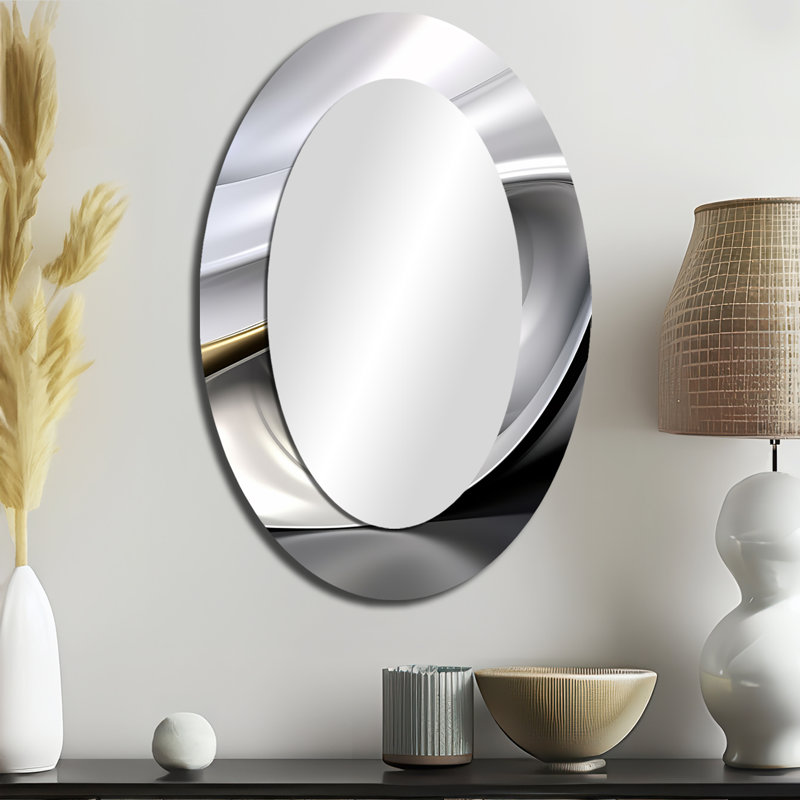 Or blanc infini ondulations - grand miroir mural ovale sur métal, 36 po x 24 po
