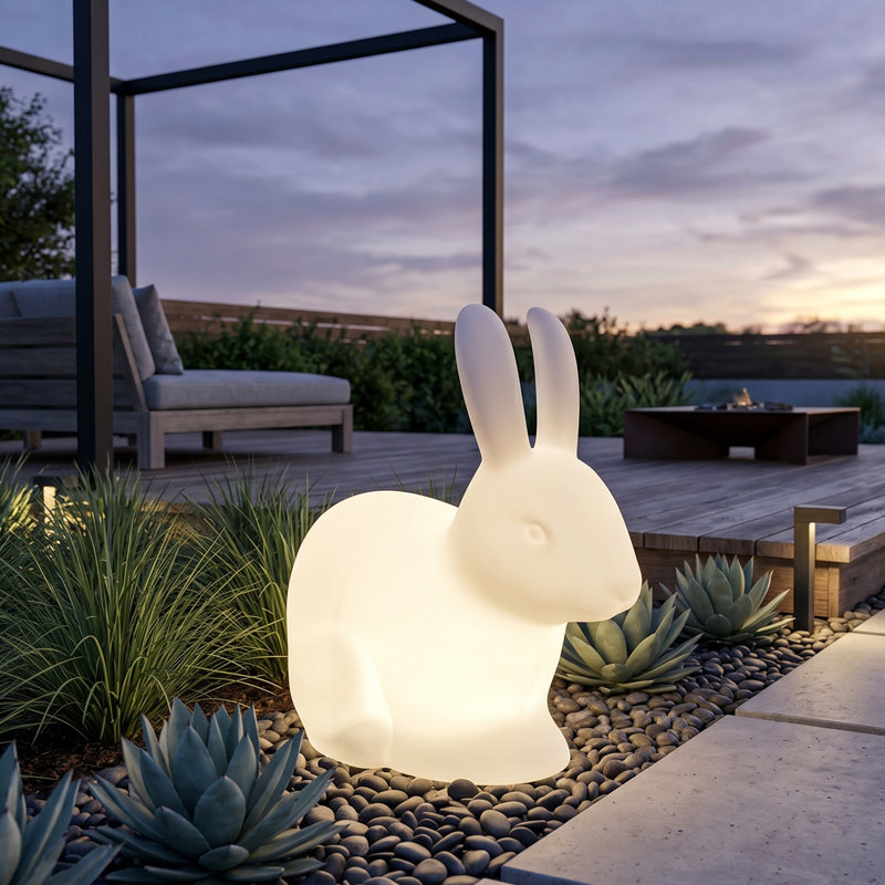 28" Solar Powered Rabbit Shape Outdoor Floor Lamp, 16 Rgb Color Changing Led Patio Light With Remote Control, Ip65 Waterproof Dual Charging Decorative Ambient Light