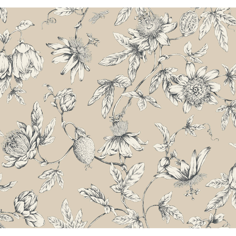 Passion Flower Toile Floral Wallpaper
