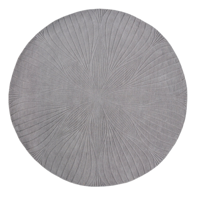 Folia Hand Tufted Wool Area Rug in Gray, Round 6'7"