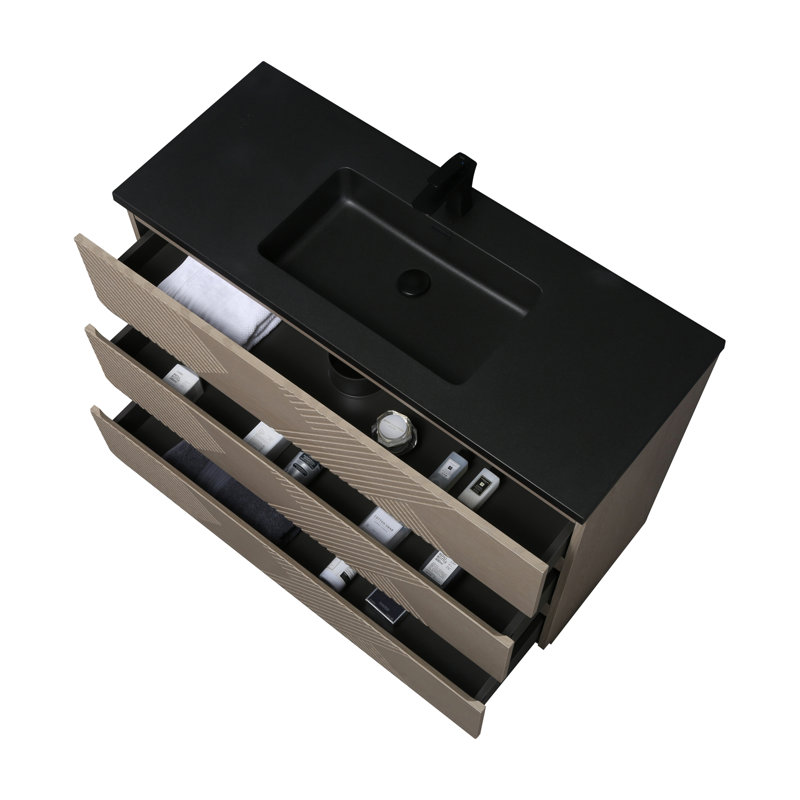 Ilic 48 po L x 19 po P 3 tiroirs Meuble-lavabo autoportant avec évier simple et Comptoir en Polymarbre blanc, 47"