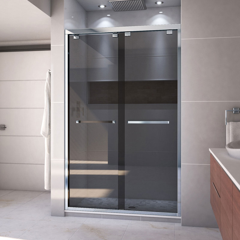 Porte de douche sans cadre l 44 po x 76 po Encore avec technologie ClearMax ™ Encore, Chrome, Gris fumée