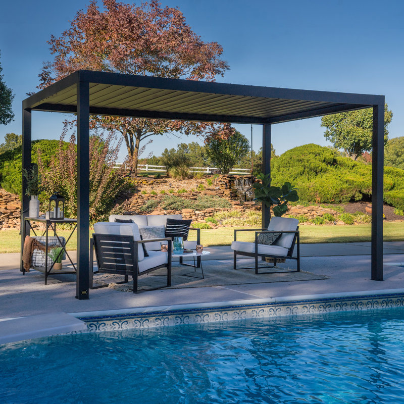 Sarasota Black Steel Louvered Pergola 14 x 10