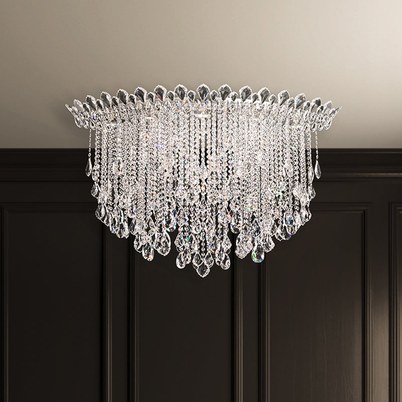 Trilliane Strands 8 Light 45in x 28.5in Flush Mount in Polished Stainless Steel with Clear Radiance Crystals, Chinese (K9)