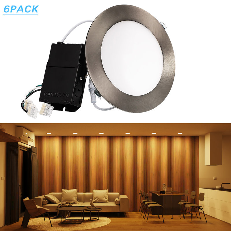 Luminaire encastré ultra-mince à DEL de 13,5 W et 6 pouces avec J-Box, lumière chaude à intensité variable 3000K