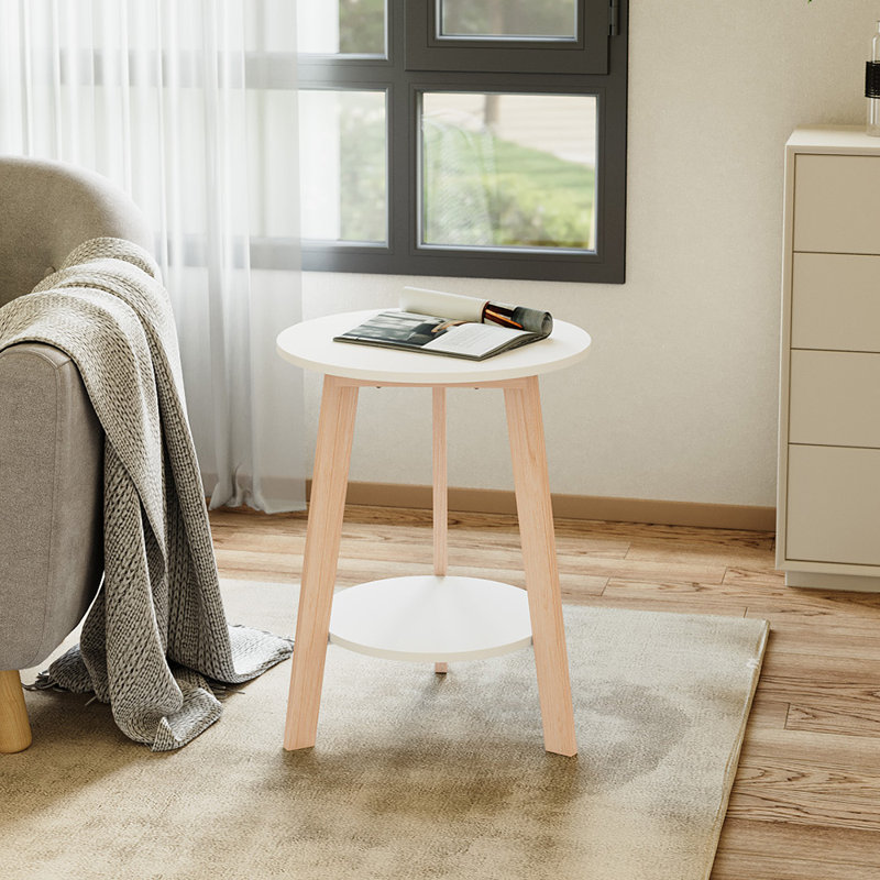 Pedestal End Table, White