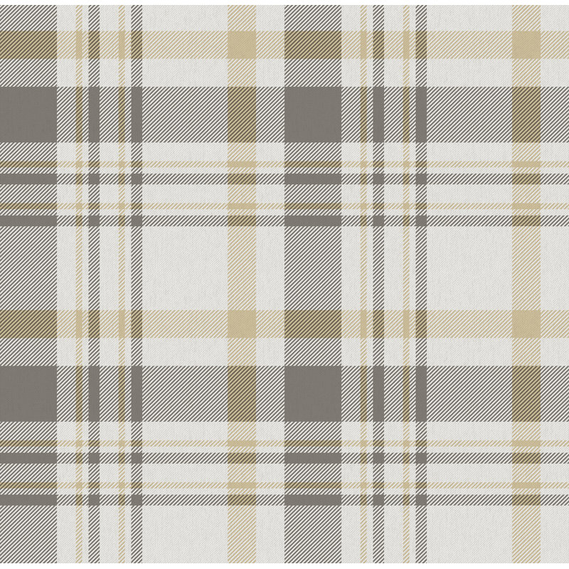 Laughlin Check Plaid Design 10.05M X 53Cm Matte Wallpaper Roll, Yellow
