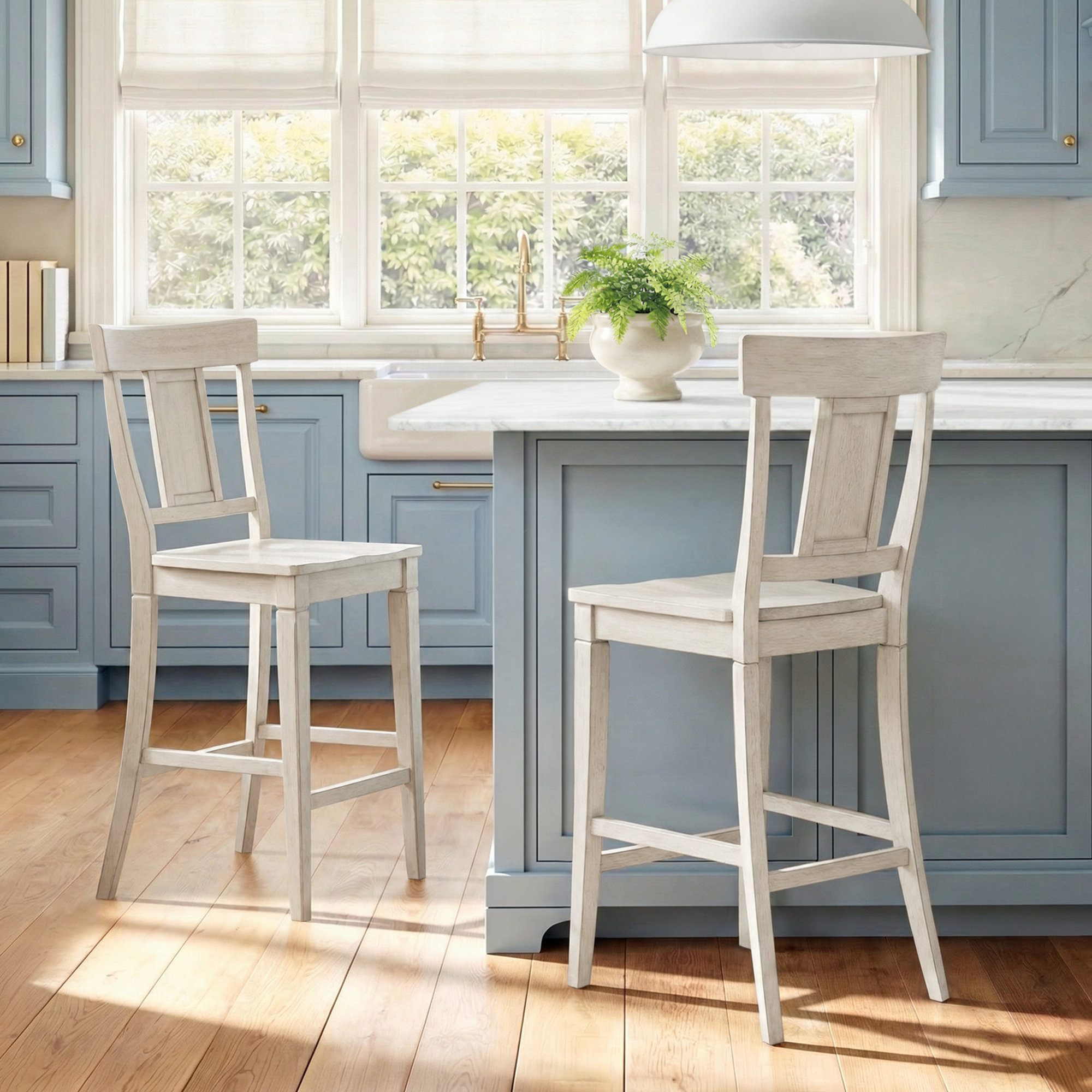Fortville Solid Wood Counter/Bar Stool, Counter Stool (24.21" Seat Height), Antique White