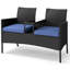 Patio Loveseat With Built-in Table Soft Cushions & Tempered Glass Tabletop