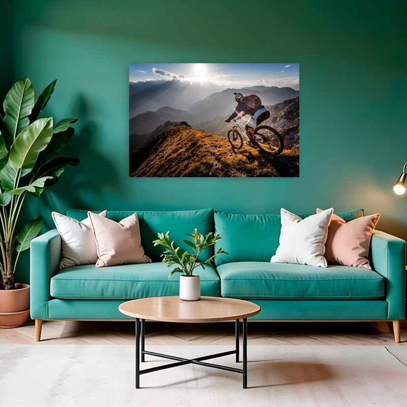 Epic Mountain Bike Ride Dramatic Abstract Contemporary Landscape Mountain Wall Art Print, 32" H x 48" W