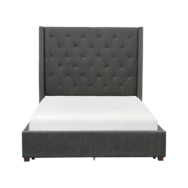 Lit plateforme tapissier Landreneau, Gris, Grand