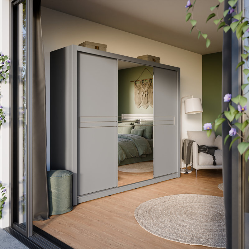 Minnis 3 Door Manufactured Wood Wardrobe, Matte Grey