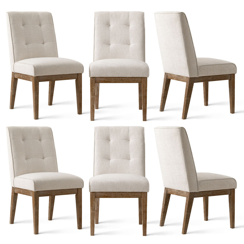 19.5" Seat Height Upholstered Tweed Fabric Dining Chair (Set of 6), Beige